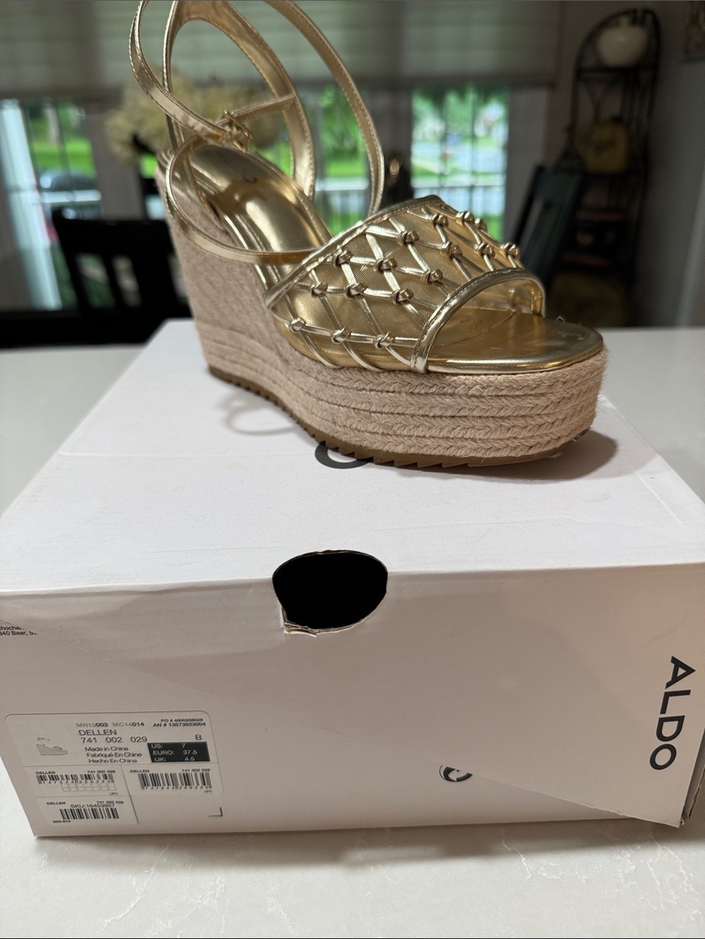 Aldo Gold Woven Espadrille Wedge Sandals